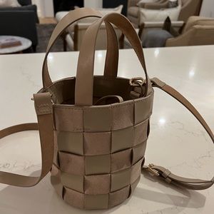 J. Crew suede and leather woven bucket bag.
